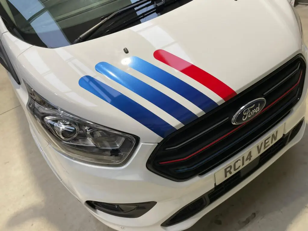 2014-2015-2016-2017 Ford transit van design, vinyl graphics bonnet stripes, West Yorkshire, Bingley, Bradford, Keighley, Leeds, and Halifax.