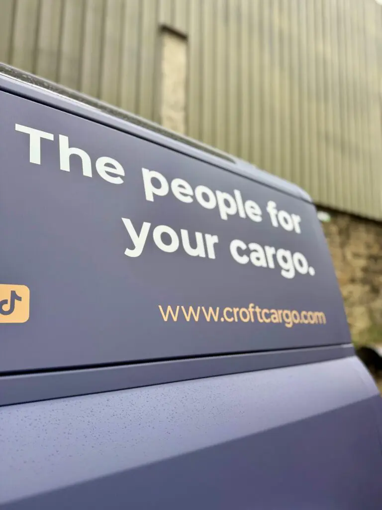 2026 land rover defender 90full wrap vehicle branding graphics for croft cargo bradford covering West Yorkshire, Bingley, Bradford, Leeds, and Halifax.