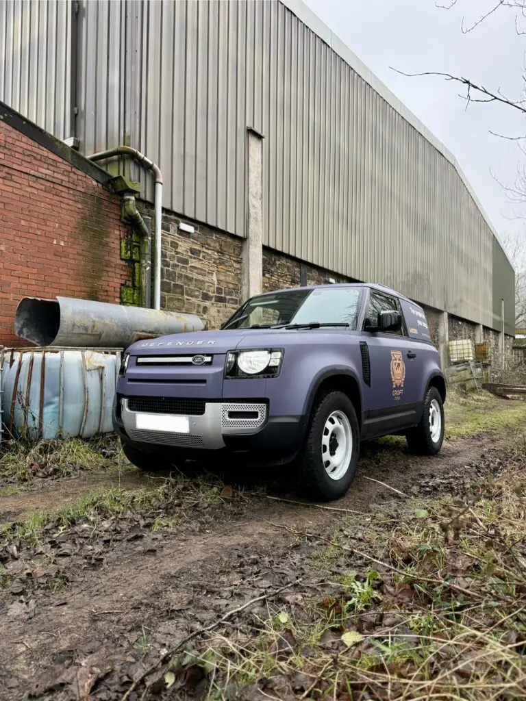 2026 land rover defender 90full wrap vehicle branding graphics for croft cargo bradford covering West Yorkshire, Bingley, Bradford, Leeds, and Halifax.