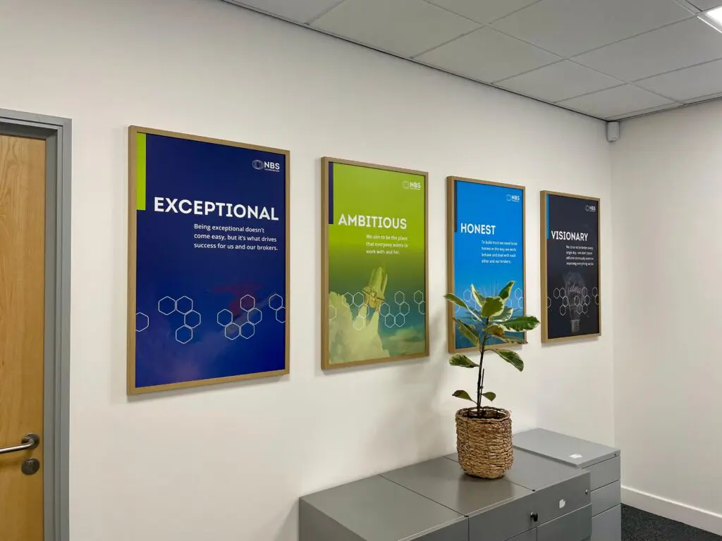 ibrant custom office graphics and internal wall art installed to enliven the corporate workspaces of NBS in Bradford, serving commercial clients throughout West Yorkshire, including Leeds.